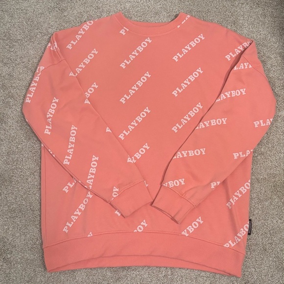 Playboy x Missguided Coral Pink Logo Crewneck Sweatshirt – Size US 8 - Picture 1 of 4